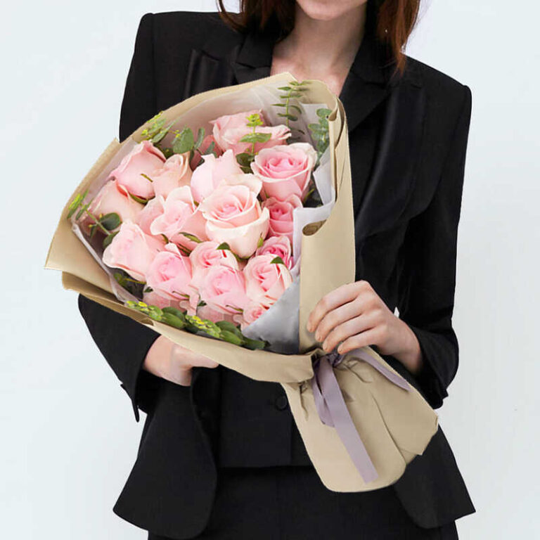 bó hoa hồng màu hồng