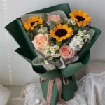 Bó hoa hướng dương mix hoa hồng