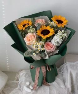 Bó hoa hướng dương mix hoa hồng