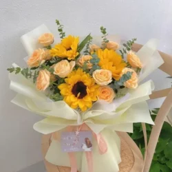 bó hướng dương mix hoa hồng