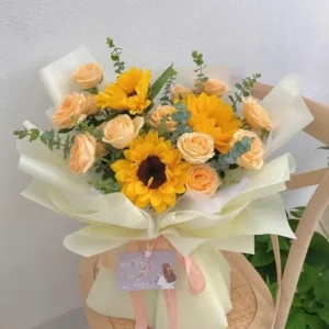 bó hướng dương mix hoa hồng