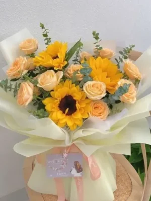 bó hướng dương mix hoa hồng