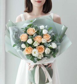 bó hoa hồng champagne