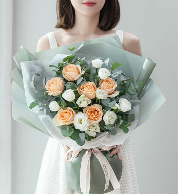 bó hoa hồng champagne