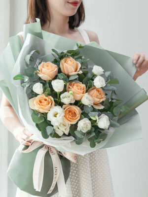 bó hoa hồng champagne đẹp