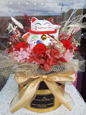 Giỏ hoa mèo thần tài khai trương