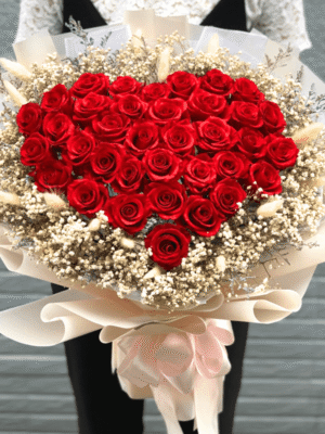 bó hoa hồng hình trái tim