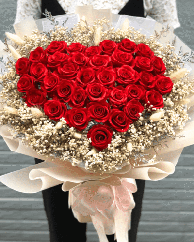 bo hoa hong trai tim bó hoa hồng hình trái tim