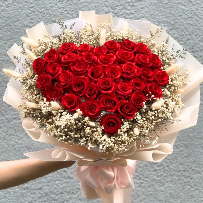 Bó hoa hồng trái tim đẹp