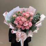 bó hoa tươi sinh nhật hồng pastel