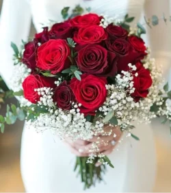 Bó hoa hồng đỏ cầm tay cô dâu - Yêu thương trọn vẹn