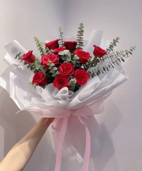 bó hoa hồng đỏ 10 bông