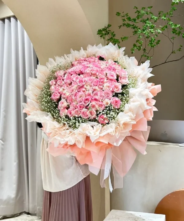 bó hoa hồng to tone hồng