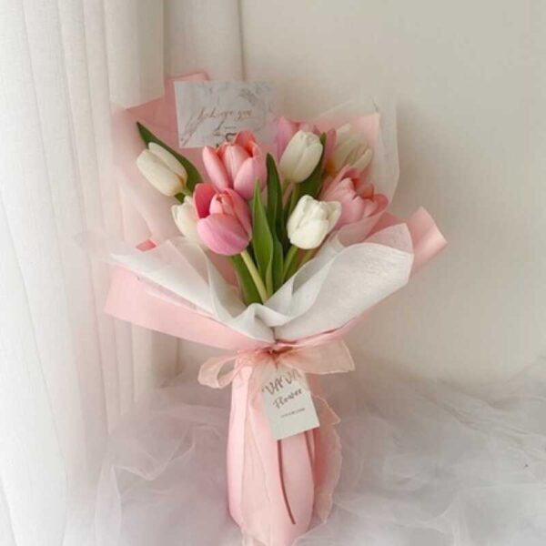 bó hoa tulip hồng tone hồng