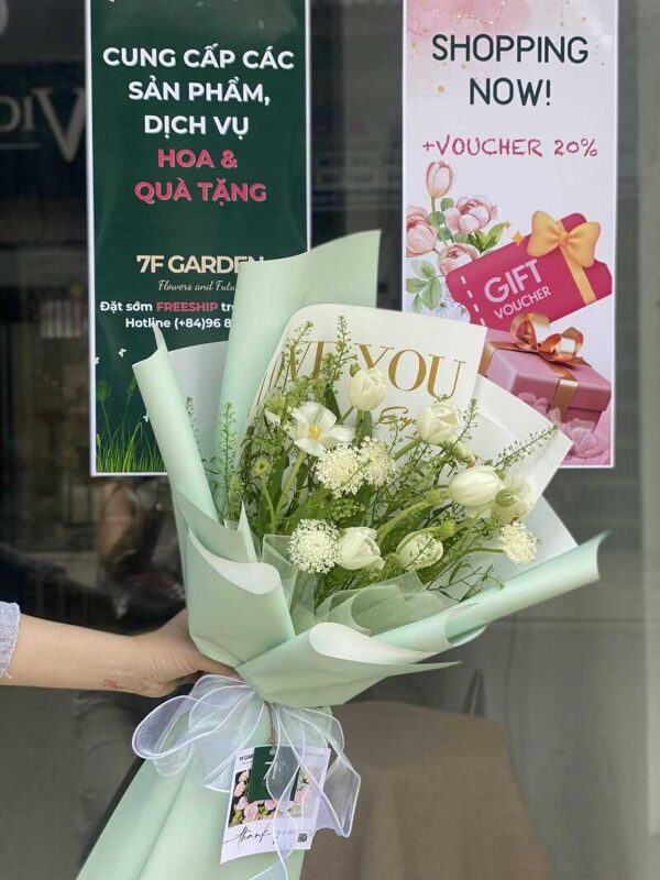 mẫu hoa tulip bó màu trắng