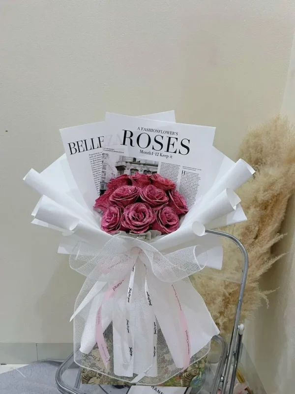 bó hoa hồng sáp đỏ 7 bông