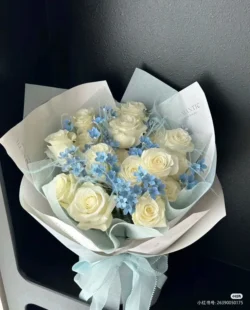 bó hoa hồng mix baby xanh