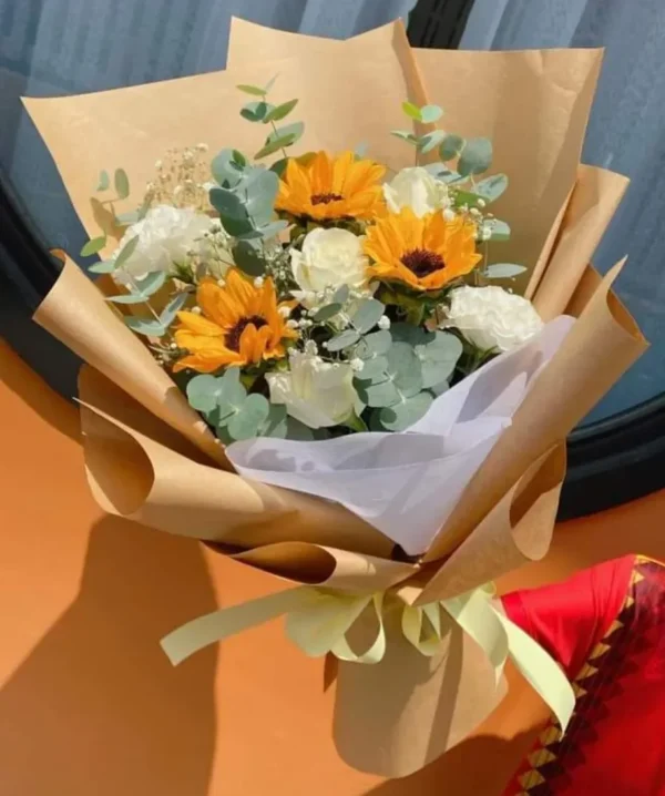 bó-huong-duong-giay-bao bó hoa hướng dương giấy báo