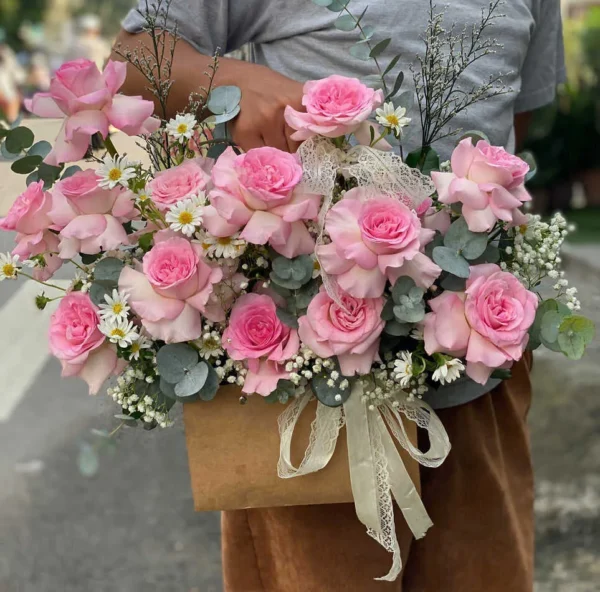 Giỏ hoa hồng đẹp đơn giản - Ảnh 4