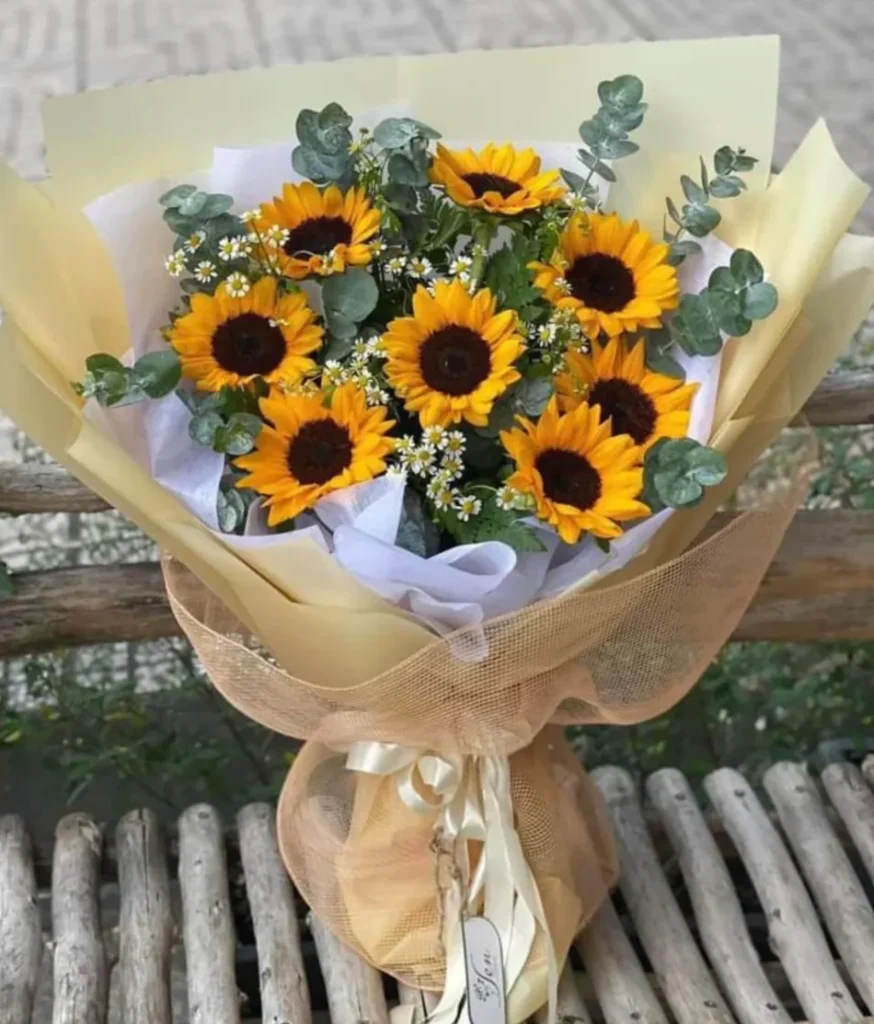 bó hoa hướng dương tròn