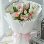 Bó hoa tulip trắng hồng