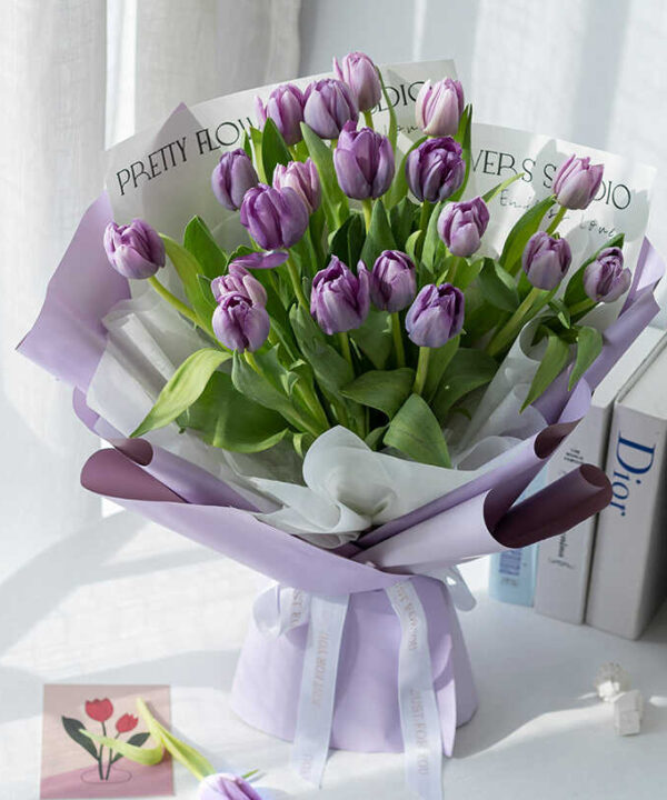 Mẫu bó hoa tulip màu tím đẹp (4) Mẫu bó hoa tulip màu tím đẹp