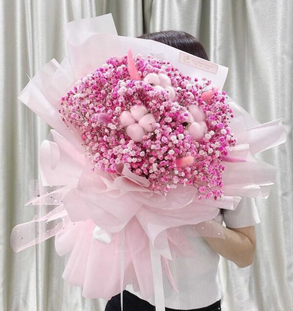 bó hoa baby màu hồng