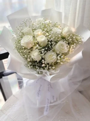 bo hoa hong trang mix baby