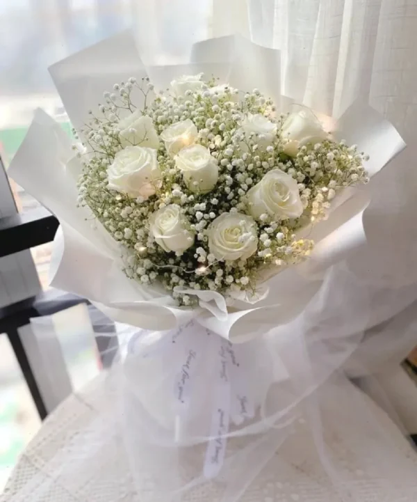 bo hoa hong trang mix baby