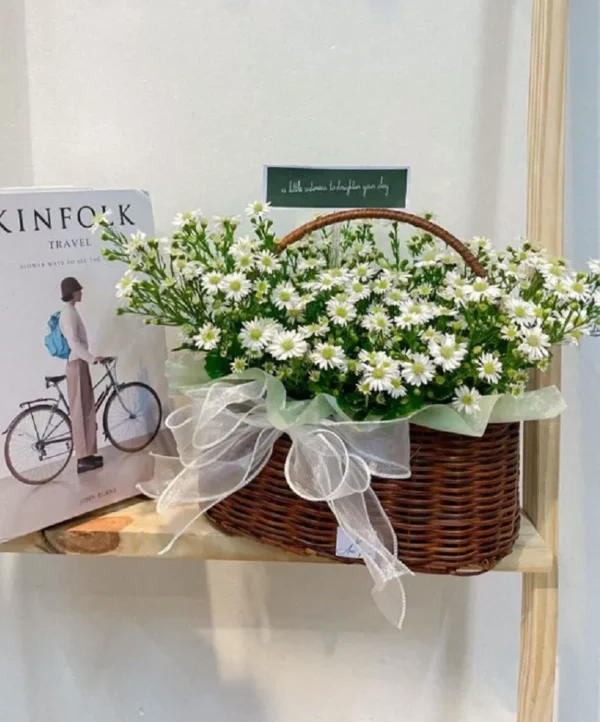 Giỏ hoa nhỏ để bàn mini với cúc tana Giỏ hoa nhỏ để bàn mini với cúc tana