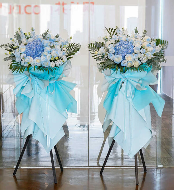 hoa khai trương tone xanh