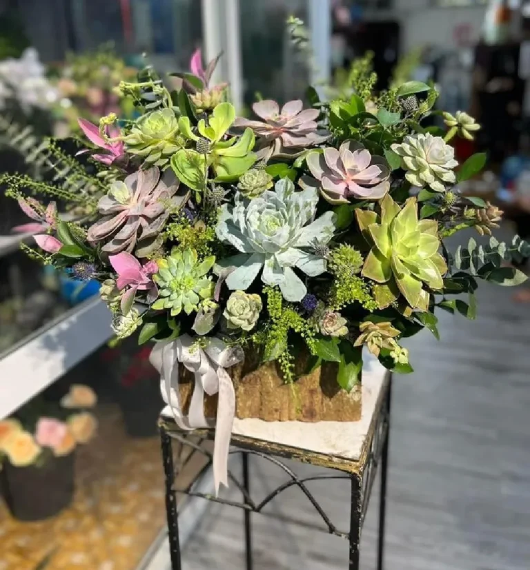 Giỏ hoa sen đá đẹp tại 7f garden tphcm