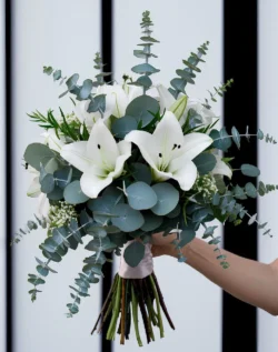 mẫu hoa cưới loa kèn trắng lá bạc