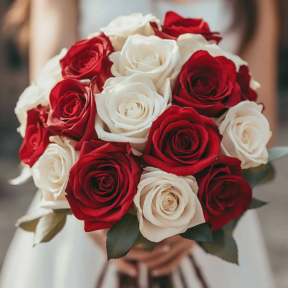 hoa cưới màu đỏ trắng