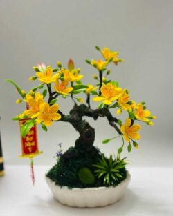 chậu hoa mai bằng len (2)