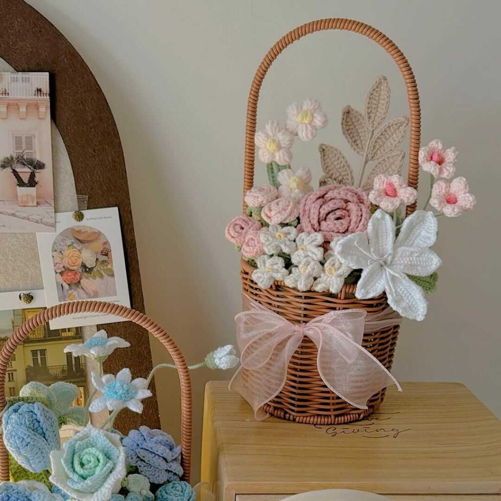 Hơn 12+ giỏ hoa len handmade xinh đẹp, sáng tạo tại shop hoa 7F Garden