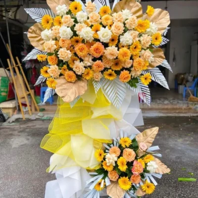 kệ hoa khai trương tone vàng