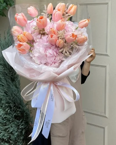 bo tulip 15 bong bó tulip 15 bông và cẩm tú cầu nhập khẩu