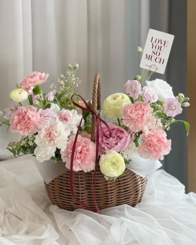 gio hoa cam chuong 30+ mẫu giỏ hoa cẩm chướng hồng đẹp tặng mẹ