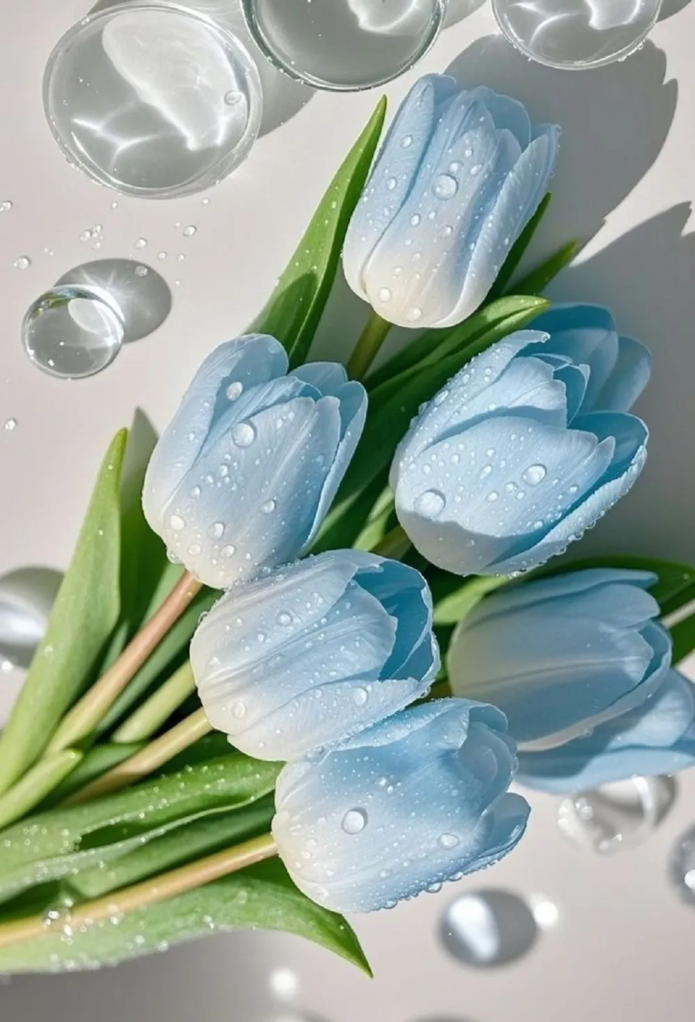 hoa màu xanh với hoa tulip