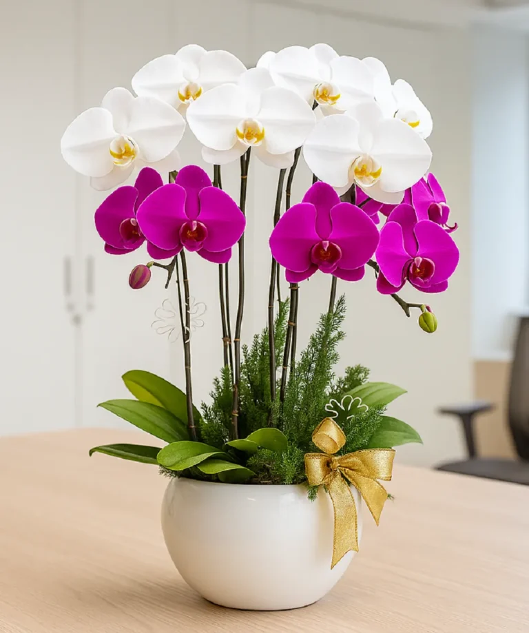 chậu hoa lan hồ điệp 6 cành hồng trắng