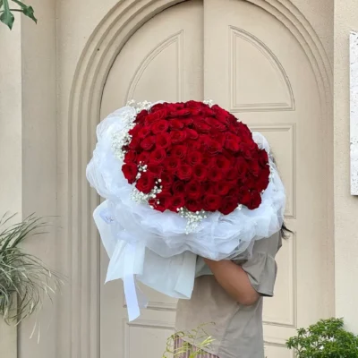 Bó hoa hồng đỏ 99 bông tròn