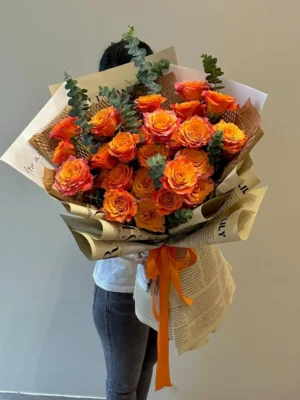 Bó hoa hồng cam cháy