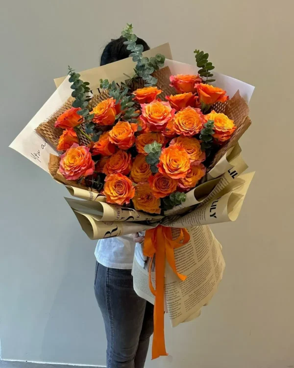 Bó hoa hồng cam cháy