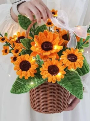 giỏ hoa hướng dương kẽm nhung để bàn