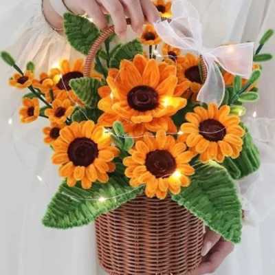 giỏ hoa hướng dương kẽm nhung để bàn