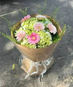 Bó hoa cẩm tú cầu màu xanh bơ gói giấy báo