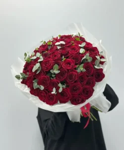 mẫu bó hoa hồng màu đỏ 50 bông bó tròn