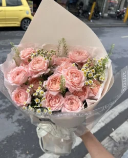 Bó hoa hồng julibee Đà Lạt tone hồng pastel hiện đại